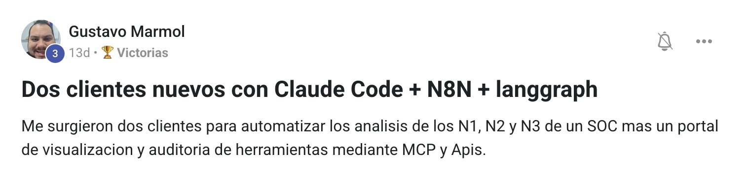 Gustavo Marmol: dos clientes nuevos con Claude Code y n8n
