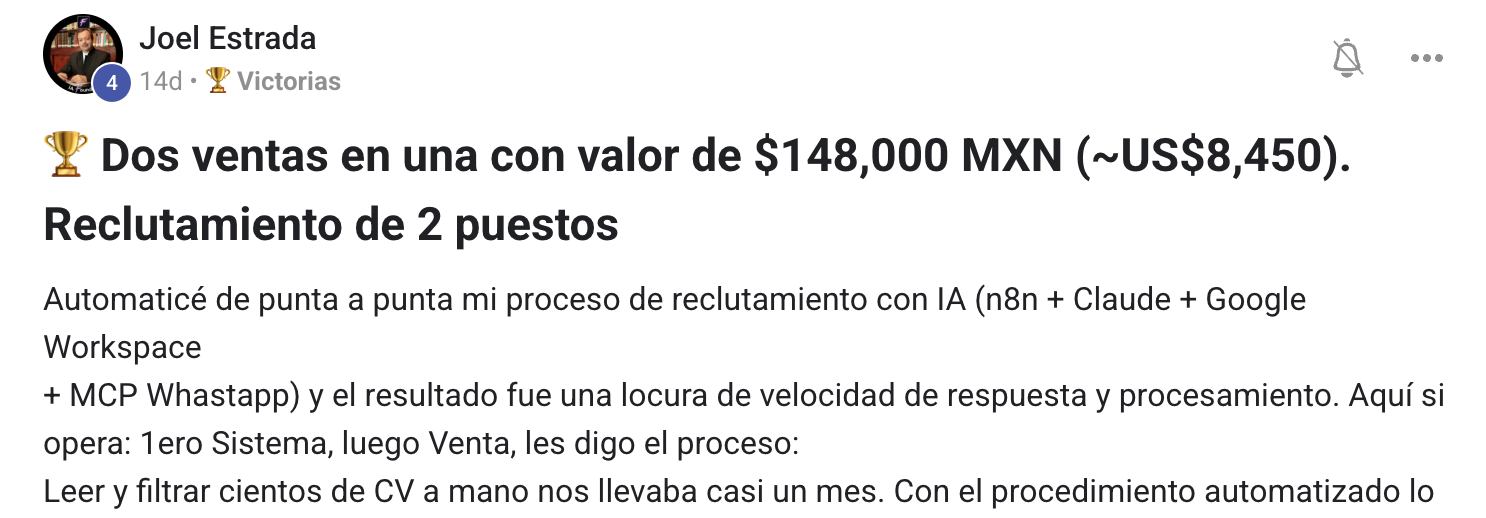 Joel Estrada: dos ventas de reclutamiento por 148.000 MXN (unos 8.450 USD)